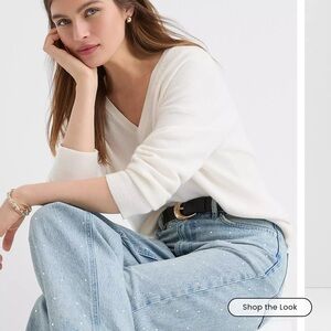 LOFT Sparkle Embellished High Rise Barrel Jeans in Vintage Light Indigo Wash